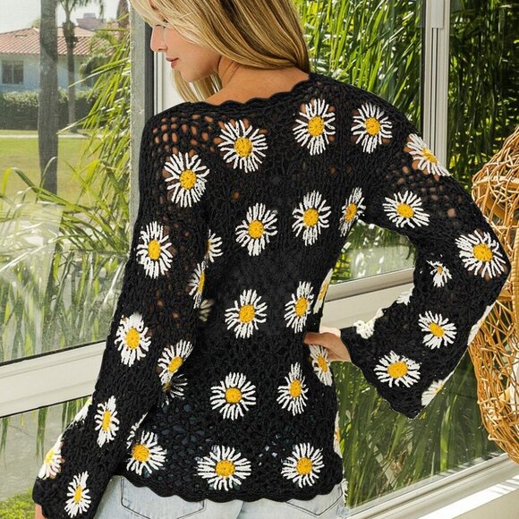 BiBi Floral Crochet Net Lace Cover Up - Picture 2 of 2